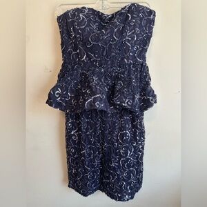 Alice + Olivia "ELISE" Sequin Lace Peplum  Cocktail Dress Above Knee‎ Size 8